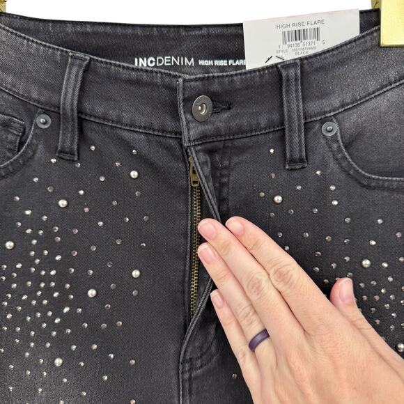 INC NWT Flared Denim Rhinestone Going Out Jeans - Picture 5 of 11